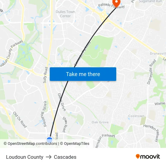 Loudoun County to Cascades map