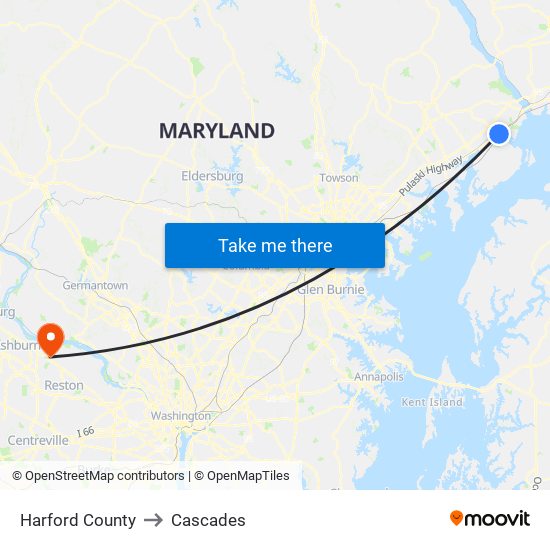 Harford County to Cascades map