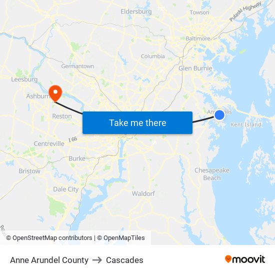 Anne Arundel County to Cascades map