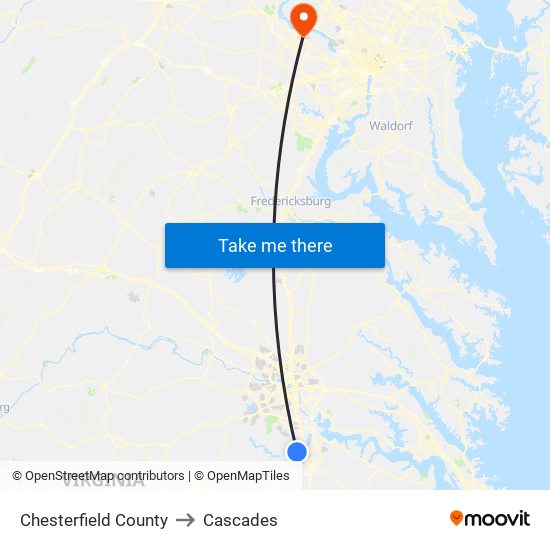 Chesterfield County to Cascades map