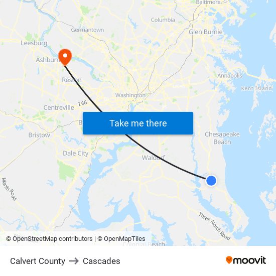 Calvert County to Cascades map