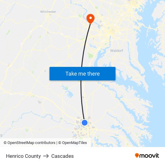 Henrico County to Cascades map