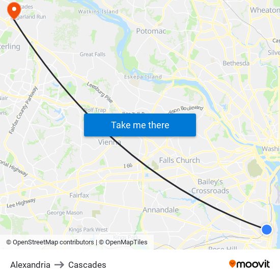 Alexandria to Cascades map