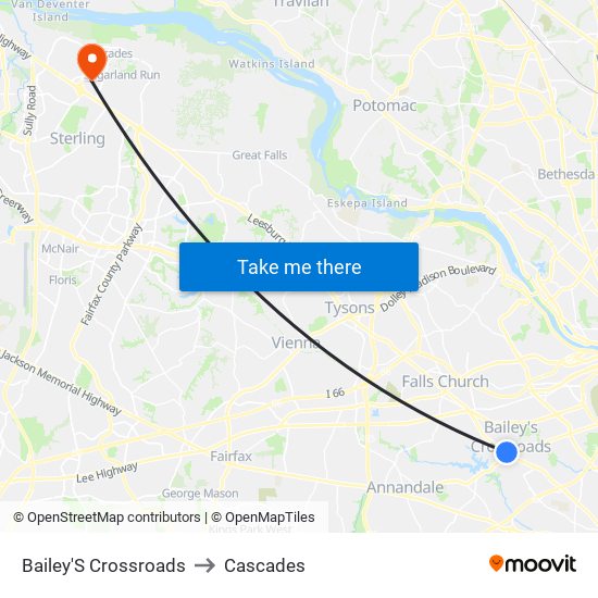 Bailey'S Crossroads to Cascades map