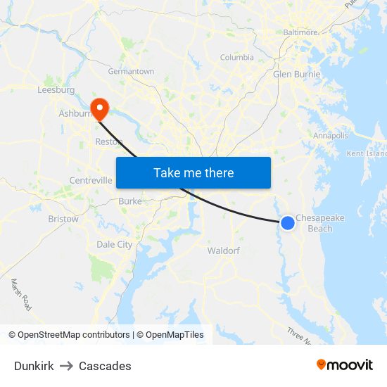 Dunkirk to Cascades map