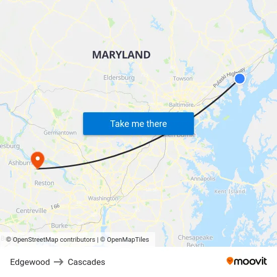 Edgewood to Cascades map
