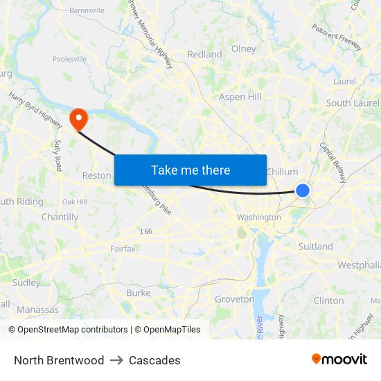 North Brentwood to Cascades map