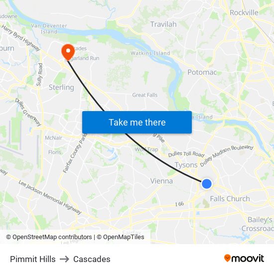 Pimmit Hills to Cascades map