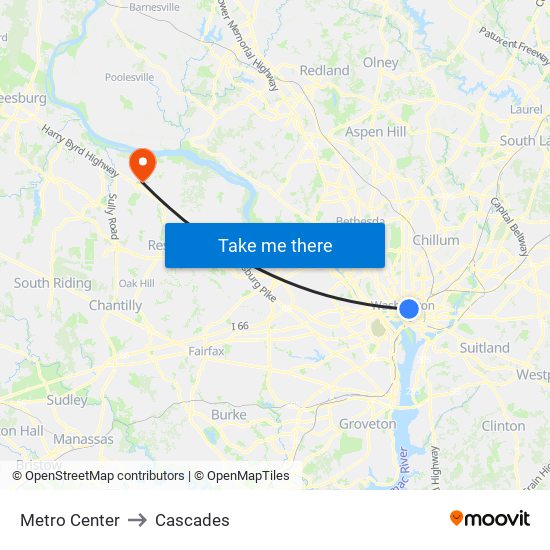 Metro Center to Cascades map