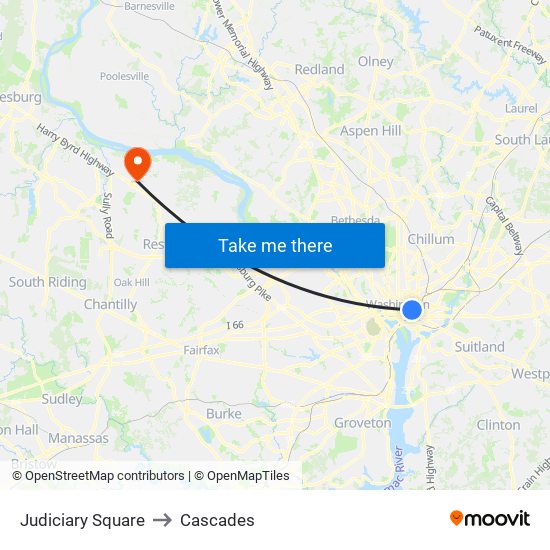 Judiciary Square to Cascades map