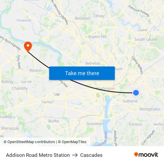 Addison Road Metro Station to Cascades map