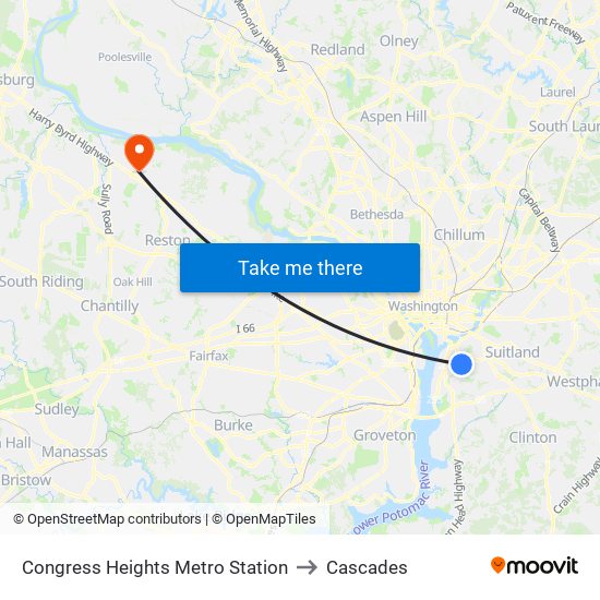 Congress Heights Metro Station to Cascades map