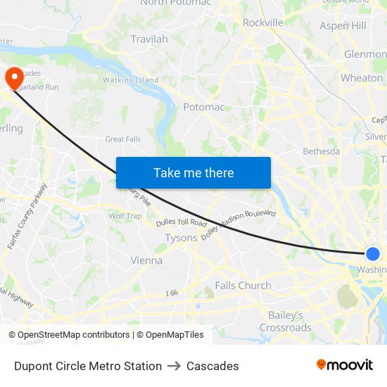 Dupont Circle Metro Station to Cascades map