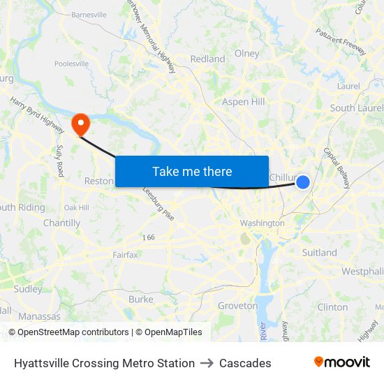 Hyattsville Crossing Metro Station to Cascades map