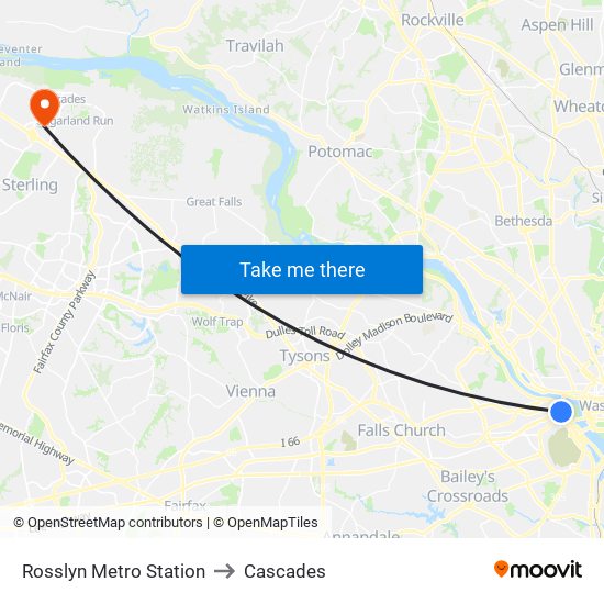 Rosslyn Metro Station to Cascades map