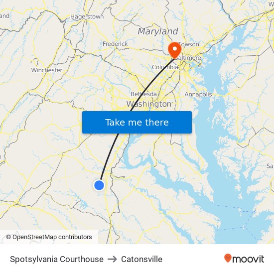 Spotsylvania Courthouse to Catonsville map