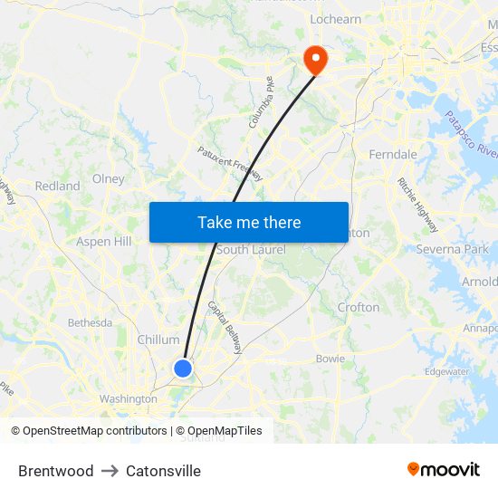 Brentwood to Catonsville map