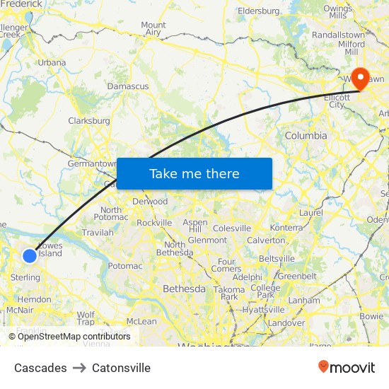 Cascades to Catonsville map