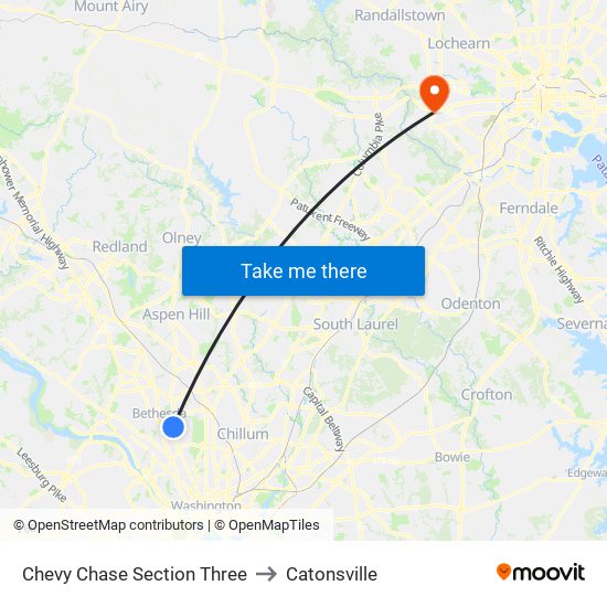 Chevy Chase Section Three to Catonsville map