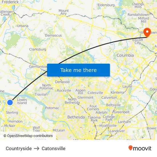 Countryside to Catonsville map