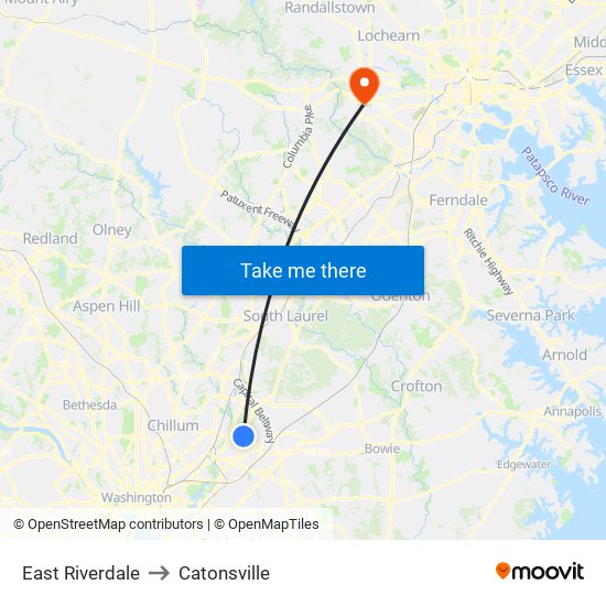 East Riverdale to Catonsville map