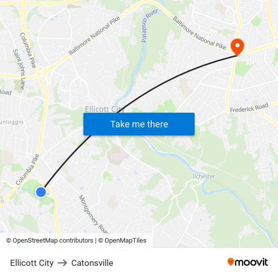 Ellicott City to Catonsville map