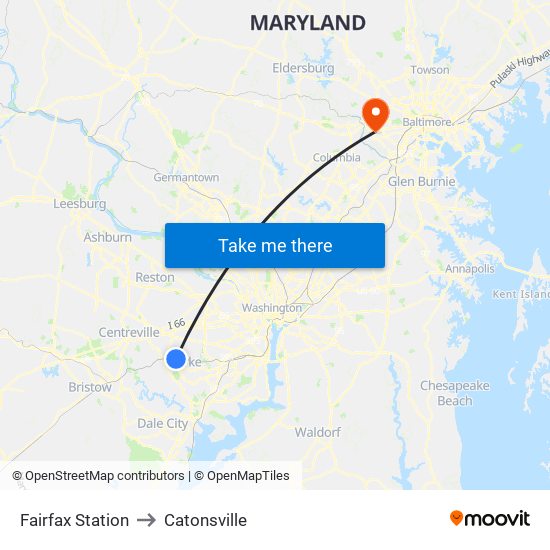 Fairfax Station to Catonsville map