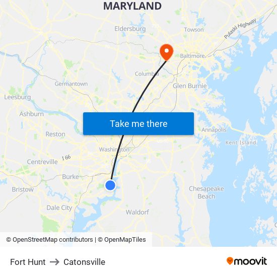 Fort Hunt to Catonsville map