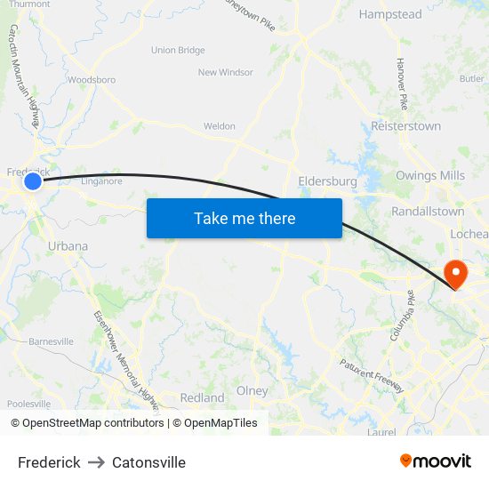 Frederick to Catonsville map