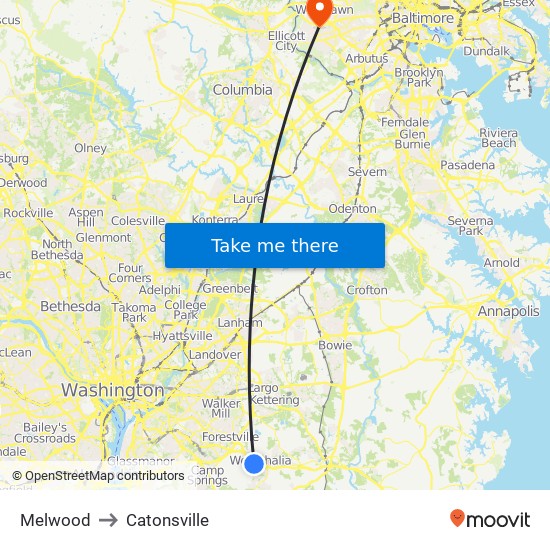 Melwood to Catonsville map