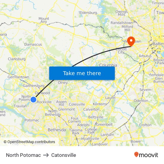 North Potomac to Catonsville map