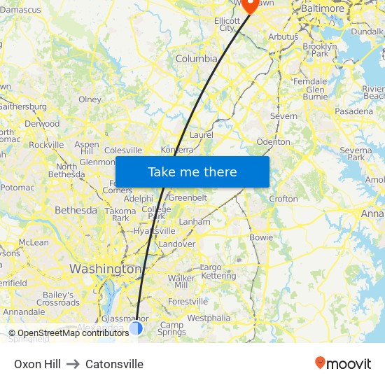 Oxon Hill to Catonsville map