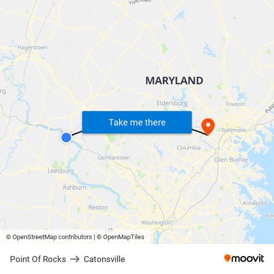 Point Of Rocks to Catonsville map