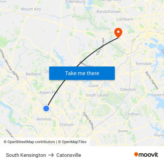 South Kensington to Catonsville map