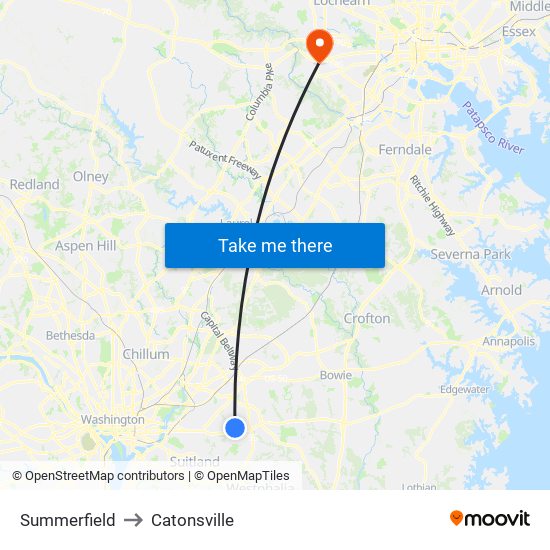 Summerfield to Catonsville map