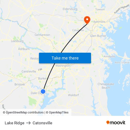 Lake Ridge to Catonsville map