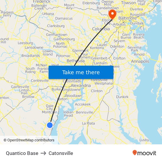 Quantico Base to Catonsville map