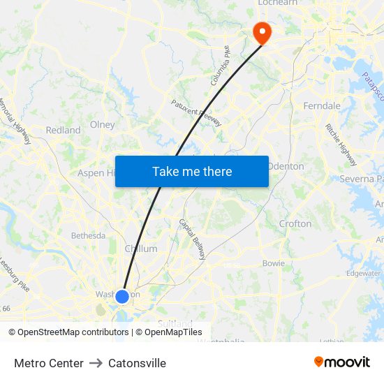Metro Center to Catonsville map