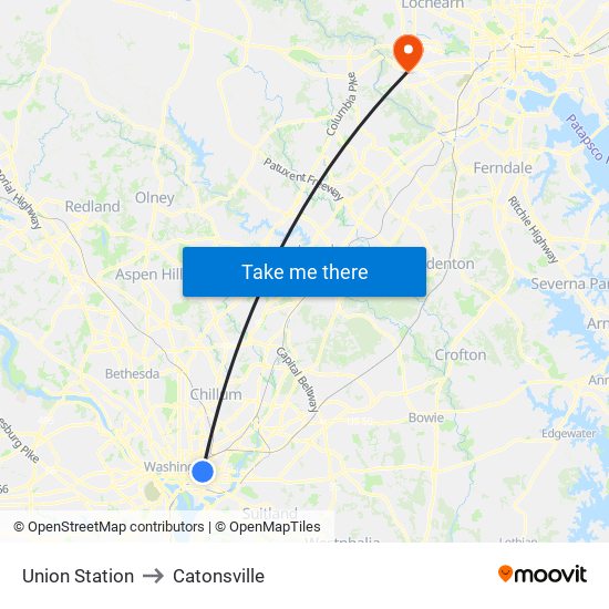 Union Station to Catonsville map