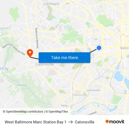 West Baltimore Marc Station Bay 1 to Catonsville map