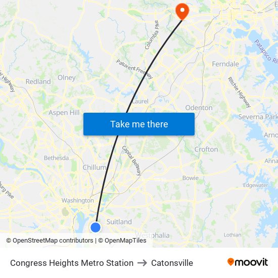 Congress Heights Metro Station to Catonsville map