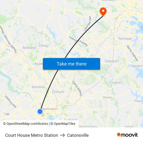 Court House Metro Station to Catonsville map