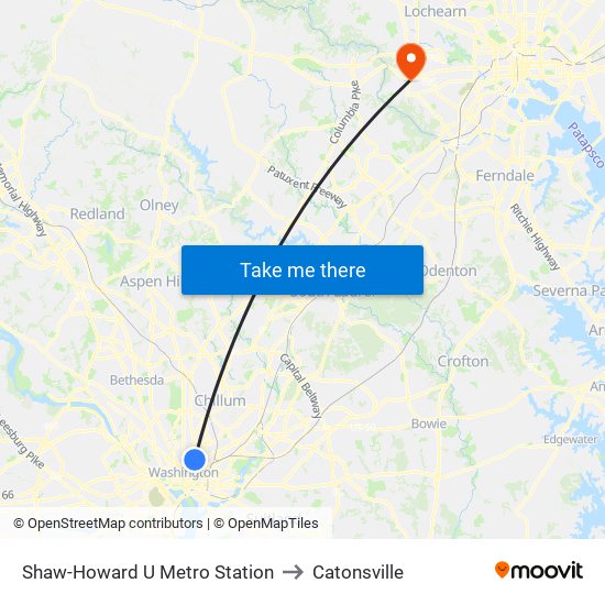 Shaw-Howard U Metro Station to Catonsville map