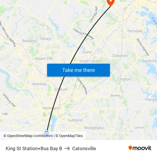 King Street-Old Town+Bay B to Catonsville map