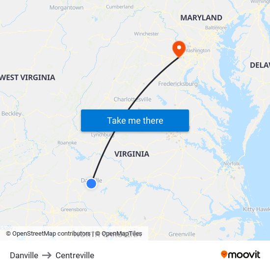 Danville to Centreville map