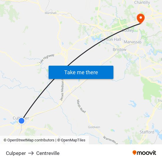 Culpeper to Centreville map
