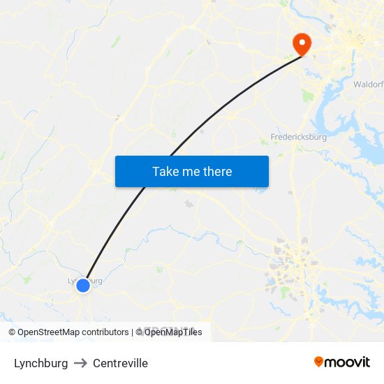 Lynchburg to Centreville map