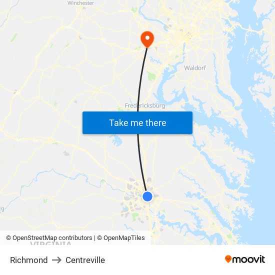 Richmond to Centreville map