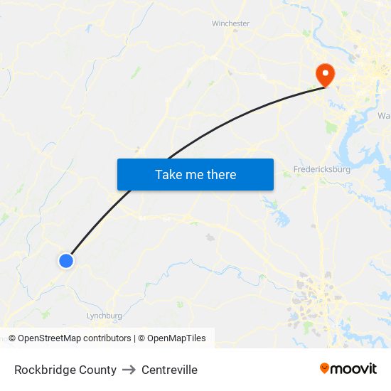 Rockbridge County to Centreville map