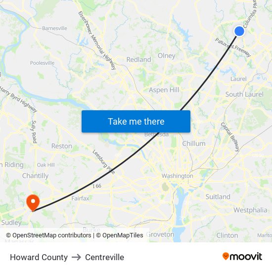 Howard County to Centreville map